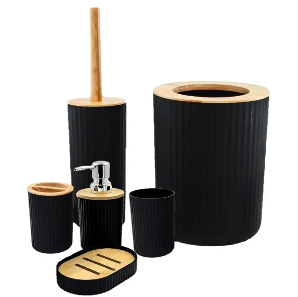 Conjunto de Acessório para Banheiro Preto Bambu 6 Peças
