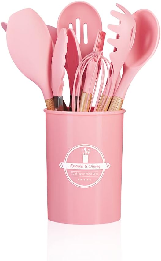 Conjunto de Utensílios de Cozinha Silicone e Cabo de Madeira