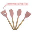Conjunto de Utensílios de Cozinha Silicone e Cabo de Madeira