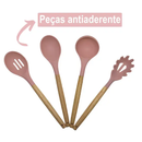 Conjunto de Utensílios de Cozinha Silicone e Cabo de Madeira