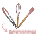 Conjunto de Utensílios de Cozinha Silicone e Cabo de Madeira