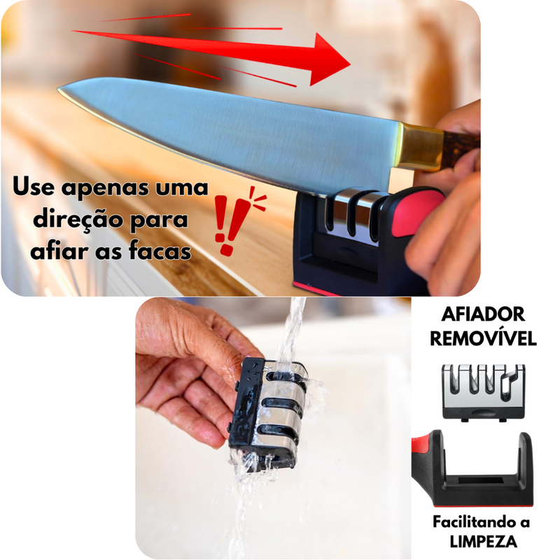 Afiador Amolador de Facas em Aço Inox Linha Profissional