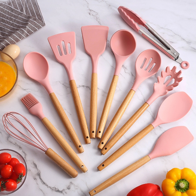Conjunto de Utensílios de Cozinha Silicone e Cabo de Madeira