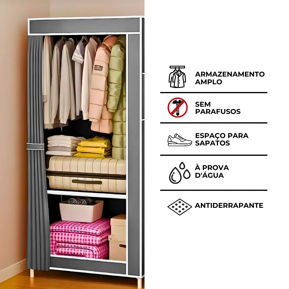 Guarda Roupa Closet Dobrável Organizador com Capa de Tecido