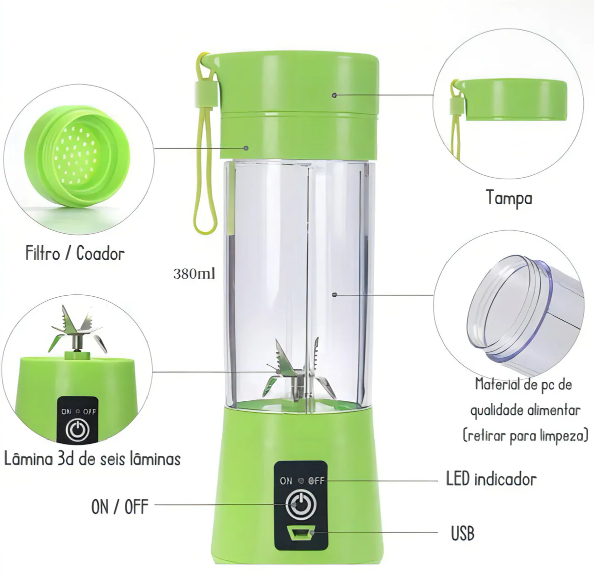 Mini Liquidificador Portátil Recarregável Bivolt