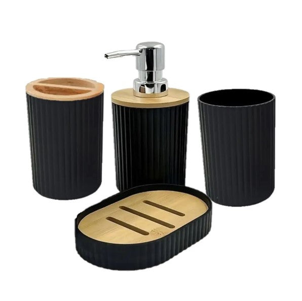 Conjunto de Acessório para Banheiro Preto Bambu 6 Peças