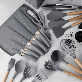 Conjunto de Utensílios de Cozinha Completo Cinza - 19 peças