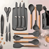 Conjunto de Utensílios de Cozinha Completo Cinza - 19 peças